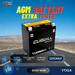 Ytx14-BS AftermarketMotorcycleBattery AGM 12V 12ah 200CCA Maintenance Free Replacement forHondaShadowVt600Vt750 Vt1100 Cbr600 F4I OEMPartsSupplier