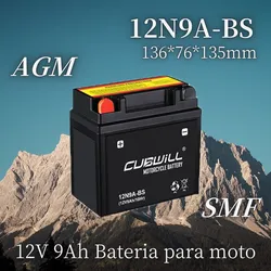 12n9a-BS 12V 9ah AGM Maintenance FreeMotorcycleBattery Replacement forHondaCg125CB160Suzuki Gn125 En125 Gz125 Kawasaki Ksr110 YAMAHA Yb100 Scooter ATV