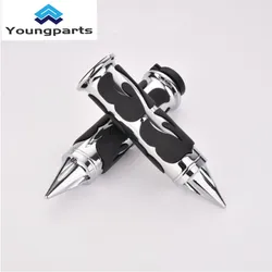 YoungpartsMotorcycleAluminum Padded Chrome Flame Handgrip for Universal 25mm for HarleyYAMAHARoadStar